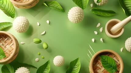 Easter eggs with green grass decoration for a spring holiday celebration