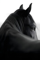 Majestic black horse standing gracefully against a light background