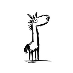 Humorous cartoon drawing of a curious horse standing upright with expressive eyes