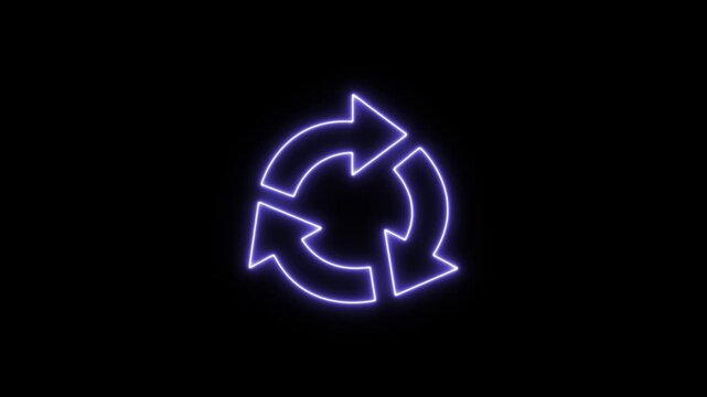 Neon purple arrows forming a circular motion, symbolizing repetition and continuity. Neon Icon. Neon Sign