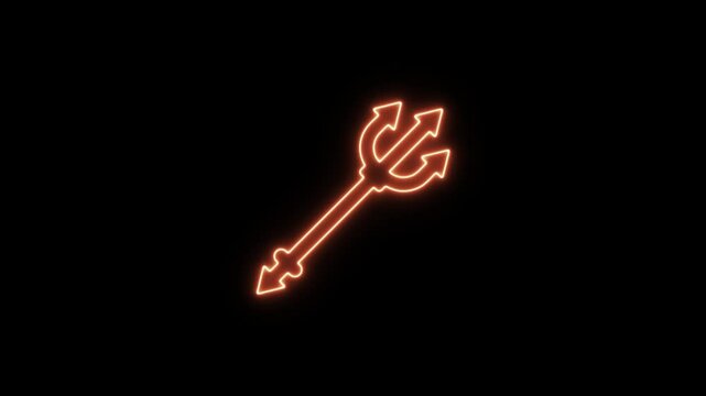 Orange glowing trident emblem against a dark backdrop, radiating a fiery aura. Neon Icon. Neon Sign