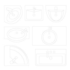 A clean collection of top-view bathroom sinks in modern geometric shapes, designed for floor plans, CAD drawings, and interior layouts. Perfect for architects, interior designers.