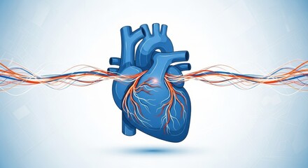 Conceptual digital illustration of a human heart, featuring dynamic abstract lines symbolizing vital health, advanced medical technology, and interconnected biological systems