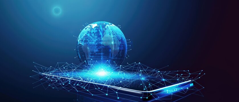 Futuristic smartphone projecting a glowing holographic globe with interconnected digital nodes, symbolizing global communication, high-tech connectivity, data transfer and modern mobile technology. - Powered by Adobe