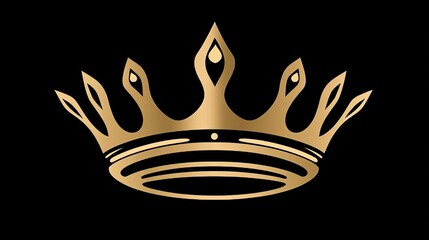 Golden Crown Icon on Black Background for Royal and Luxury Designs
