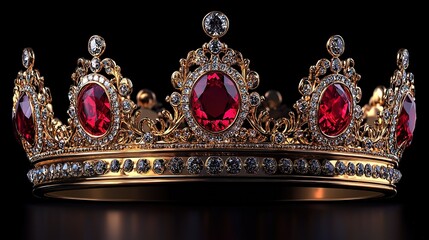 Ornate Gold Crown with Red Gemstones