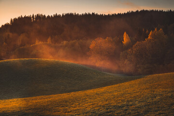 Sunrise Over Rolling Hills in Suwalski Park Krajobrazowy, Poland.