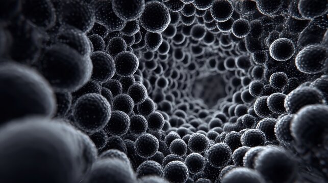 Abstract organic cells in dark microscopic tunnel - Powered by Adobe