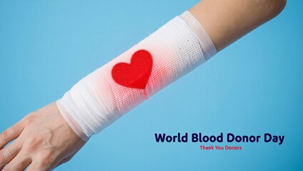 Red heart symbol on bandaged arm for blood donation awareness