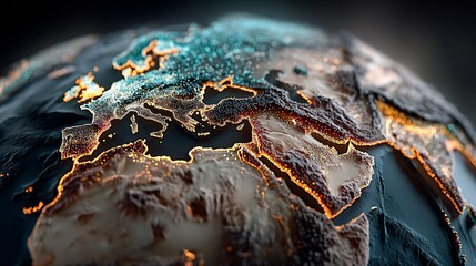 Stunning illuminated globe showcasing global network, technology, and data visualization across Europe and beyond, perfect for digital concepts