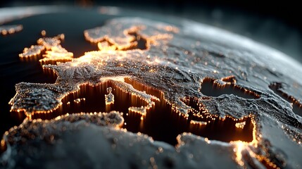 Stunning illuminated Europe map showcasing global connectivity and technological advancements with vibrant city lights at night