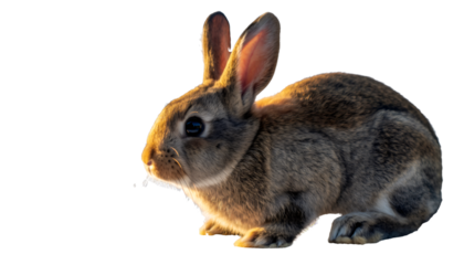 Cute brown domestic rabbit on transparent background