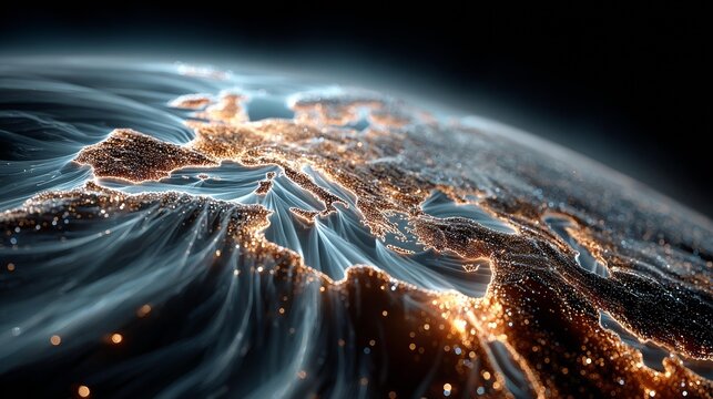 Abstract visualization of global network with glowing city lights, representing data flow, communication, and connectivity across the world - Powered by Adobe