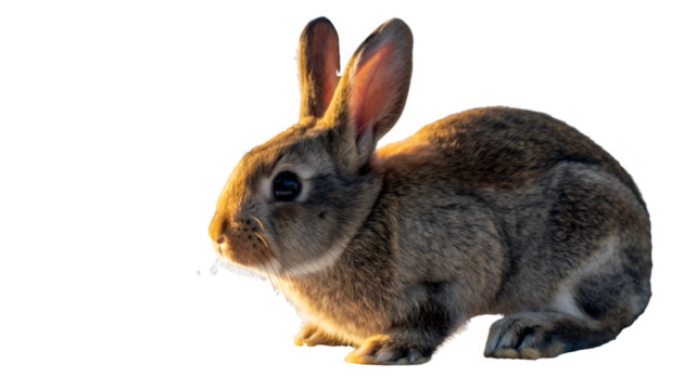Cute brown domestic rabbit on transparent background
