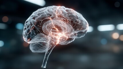 Stunning 3D rendered brain with glowing neural pathways, representing intelligence, innovation, and creative thinking for medical, technology, and science projects