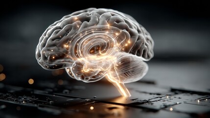 Stunning glowing human brain with neural connections and data pathways, representing artificial intelligence and innovation