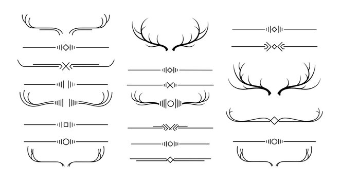 Decorative deer antler and elegant border collection in various styles for artistic designs
