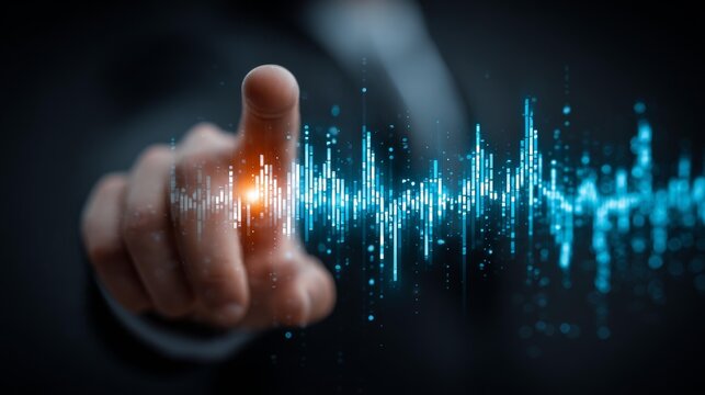 Digital touch activating data analysis with glowing lines representing modern technology and innovation solutions