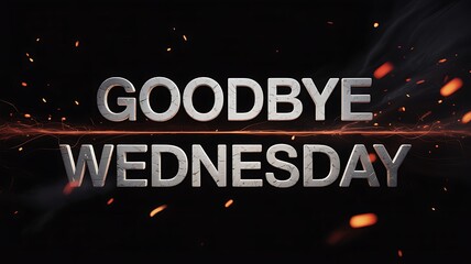 Goodbye Wednesday typography illustration with sparks on dark background design