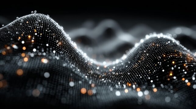 Abstract digital landscape of flowing data with glowing particles, perfect for technology and futuristic concepts - Powered by Adobe