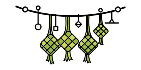 Hanging Ketupat Icon and Decorations for Eid Al-Fitr or Islamic Celebration