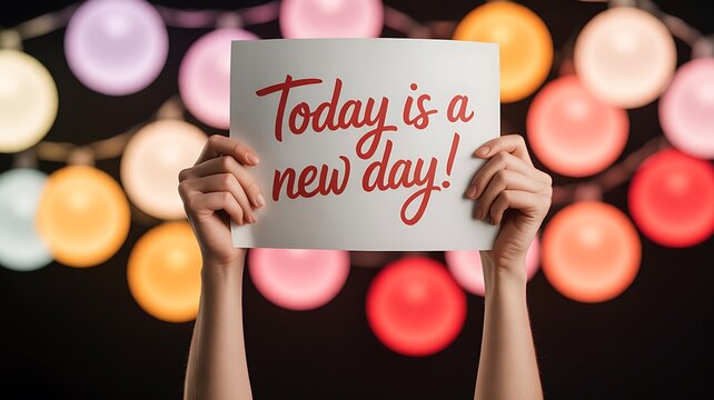 New day message presented with positivity against a festive light backdrop