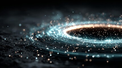 Stunning futuristic glowing particle ring effect on textured surface, perfect for tech, science, or abstract visuals, adding a dynamic modern touch