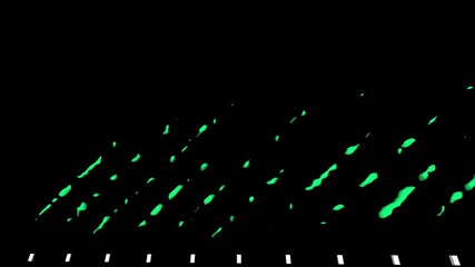 Abstract green shapes float against a stark black background design art