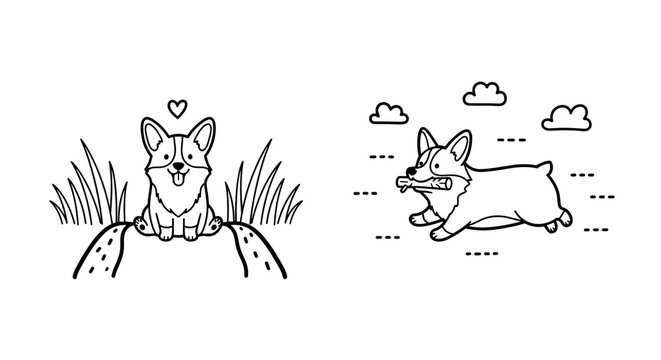 Playful corgi illustrations, cute dog designs, delightful accents for creative projects, copy space
