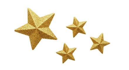 Four Golden Glitter Stars of Varying Sizes on Black Background sparkling isolated on a transparent background