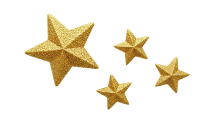 Four Golden Glitter Stars of Varying Sizes on Black Background sparkling isolated on a transparent background