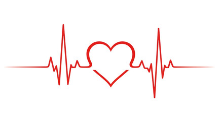 Red Heartbeat Line Graph with Heart Symbol on Black Background electrocardiogram pulse isolated on a transparent background