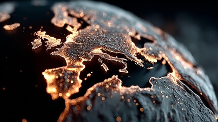 Stunning illuminated map of Europe with glowing city lights, perfect for illustrating global connectivity, data visualization, and international business concepts