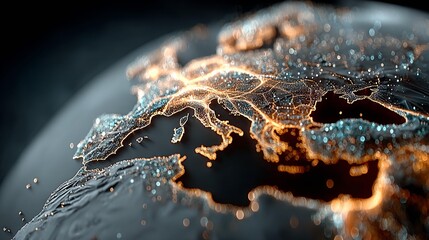 Stunning illuminated map of Europe highlighting connections and infrastructure, ideal for data visualizations, global business, and tech concepts