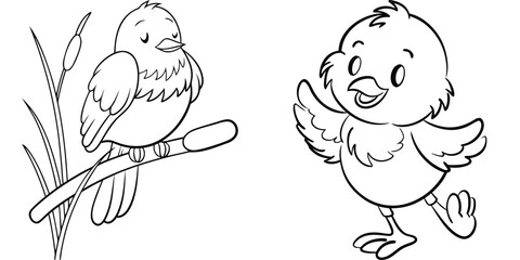 Cute Cartoon Birds Lineart Drawing for Kids and Coloring Activities