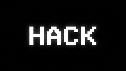 Pixelated HACK text with heavy RGB distortion and tracking effect on a black background. Perfect for cyber attack and intrusion concepts - Powered by Adobe