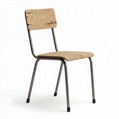 Vintage Wooden School Chair with Metal Frame