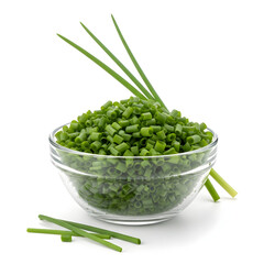 Freshly Chopped Chives in a Glass Bowl
