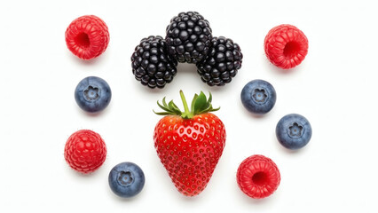 Obraz premium Assortment of fresh berries arranged artfully on a white background