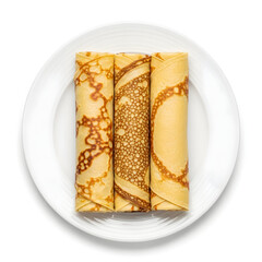 Three Rolled Crepes on a White Plate
