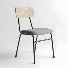 Modern Industrial Chair with Wood Back and Fabric Seat
