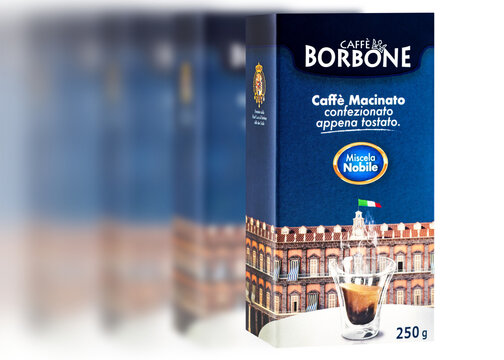 Borbone Caff&egrave; Miscela Nobile,ground coffee package,Italian brand product,blurred motion.
