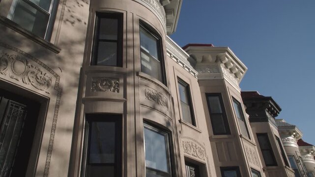 Establishing shot of Brownstone homes in Flatbush, Brooklyn