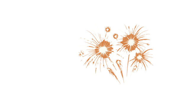 Abstract artistic depiction of bright orange dandelions or fireworks exploding against a clean white background