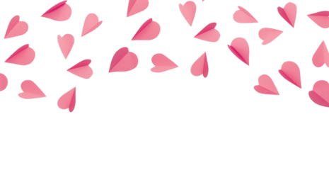 Pink Paper Hearts background on White Background. Romantic Flat Lay for Valentines Day or Wedding Decor