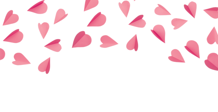 Pink Paper Hearts background on White Background. Romantic Flat Lay for Valentines Day or Wedding Decor - Powered by Adobe