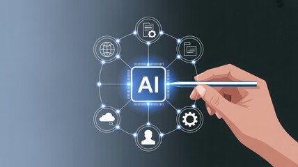 AI concept with hand interacting