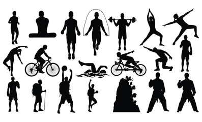Active lifestyle sport and fitness activity silhouettes Vector