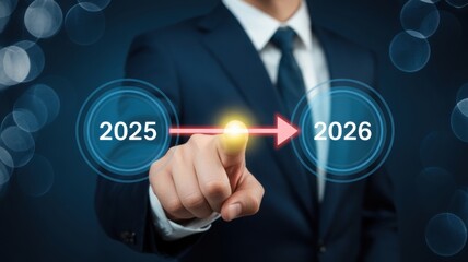 A visionary pointing towards the future, symbolizing progress and transition to 2026