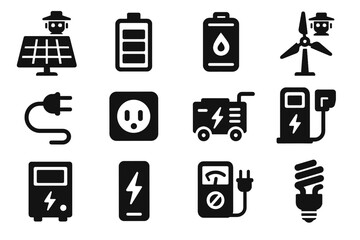 Voltage wind robot cell power vector cable inverter battery icon energy